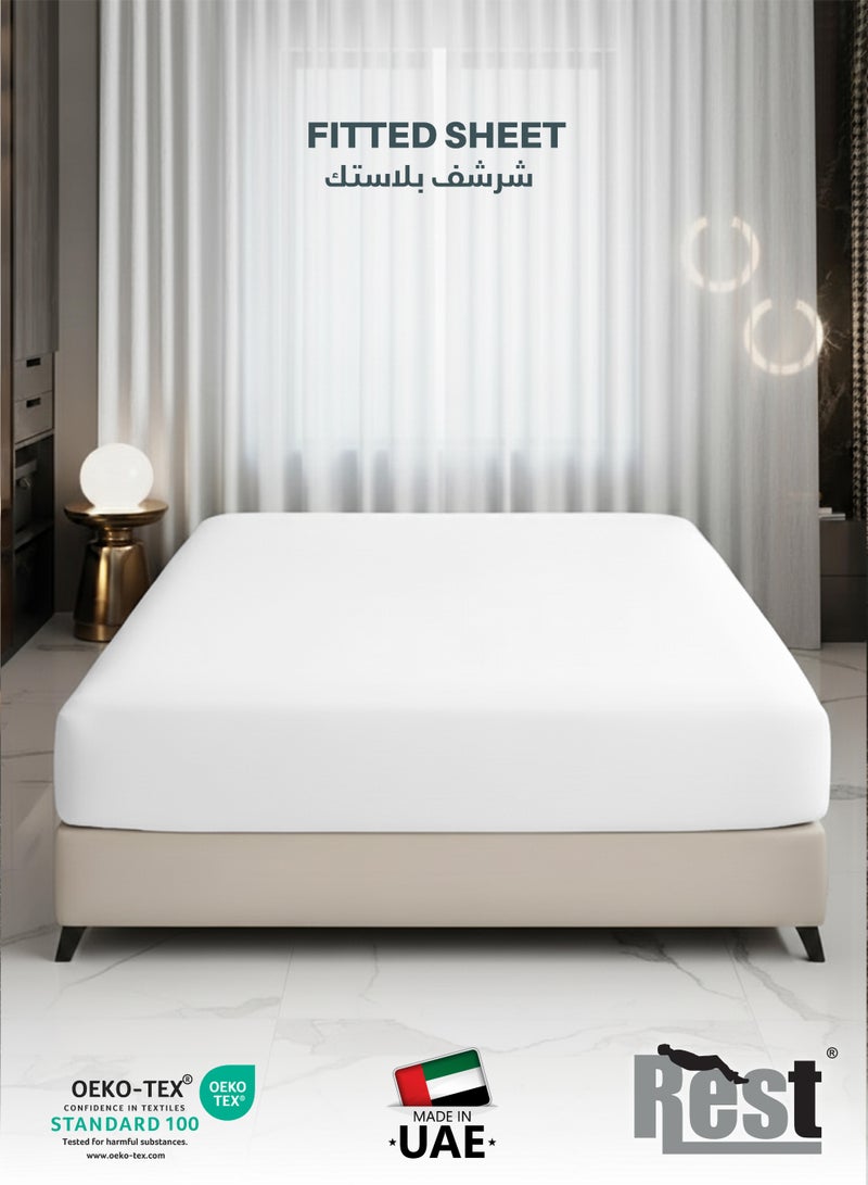 ريست REST Fitted Bedsheet 90x190+20cm Breathable Plush White Fabric with Deep Pockets Machine Washable for Optimal Protection - Image 1